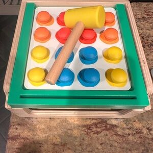 Wooden Peg Hammering Game - Bright Multicolor (Yellow, Blue, Red, Orange)